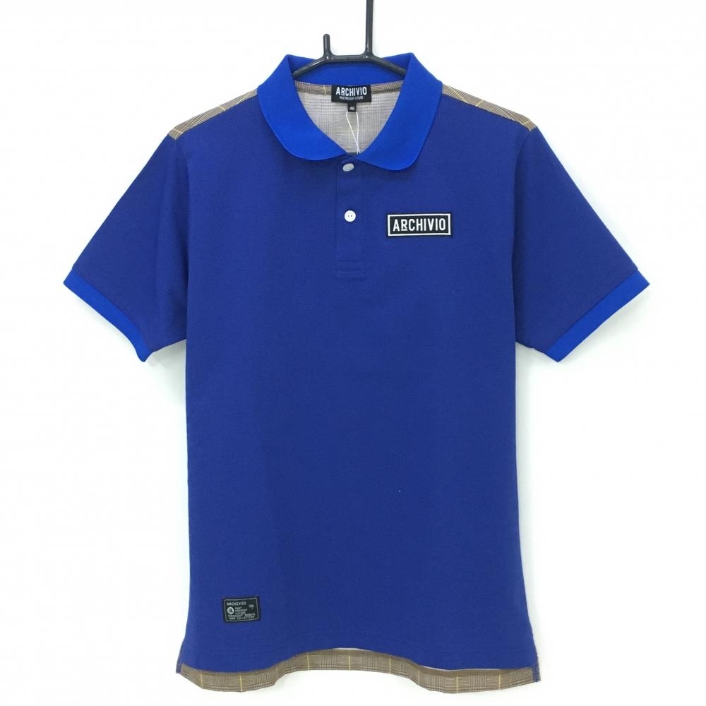 【新品】アルチビオ 半袖ポロシャツ ブルー 背面ブラウンチェック COOLMAX メンズ 46 ゴルフウェア archivio_画像1