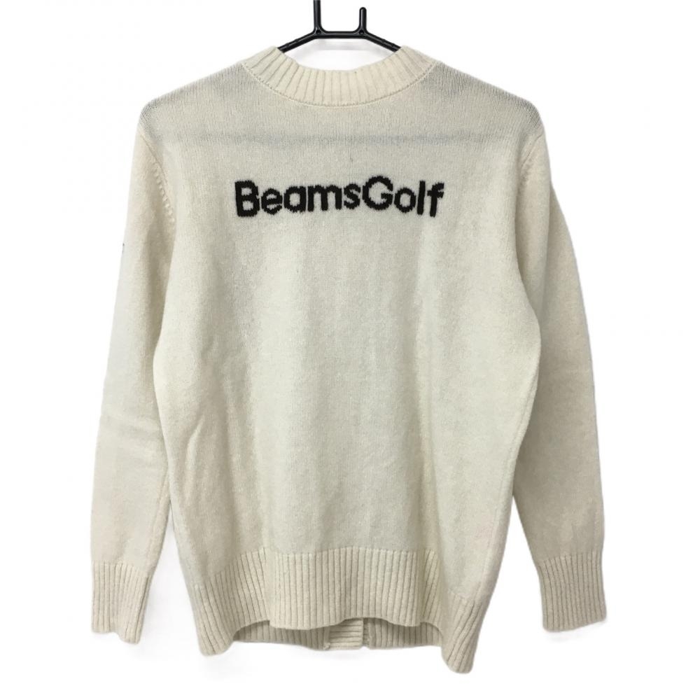 [ super-beauty goods ] Beams Golf knitted cardigan white × Brown Logo .... lady's M Golf wear 2022 year of model BEAMS GOLF