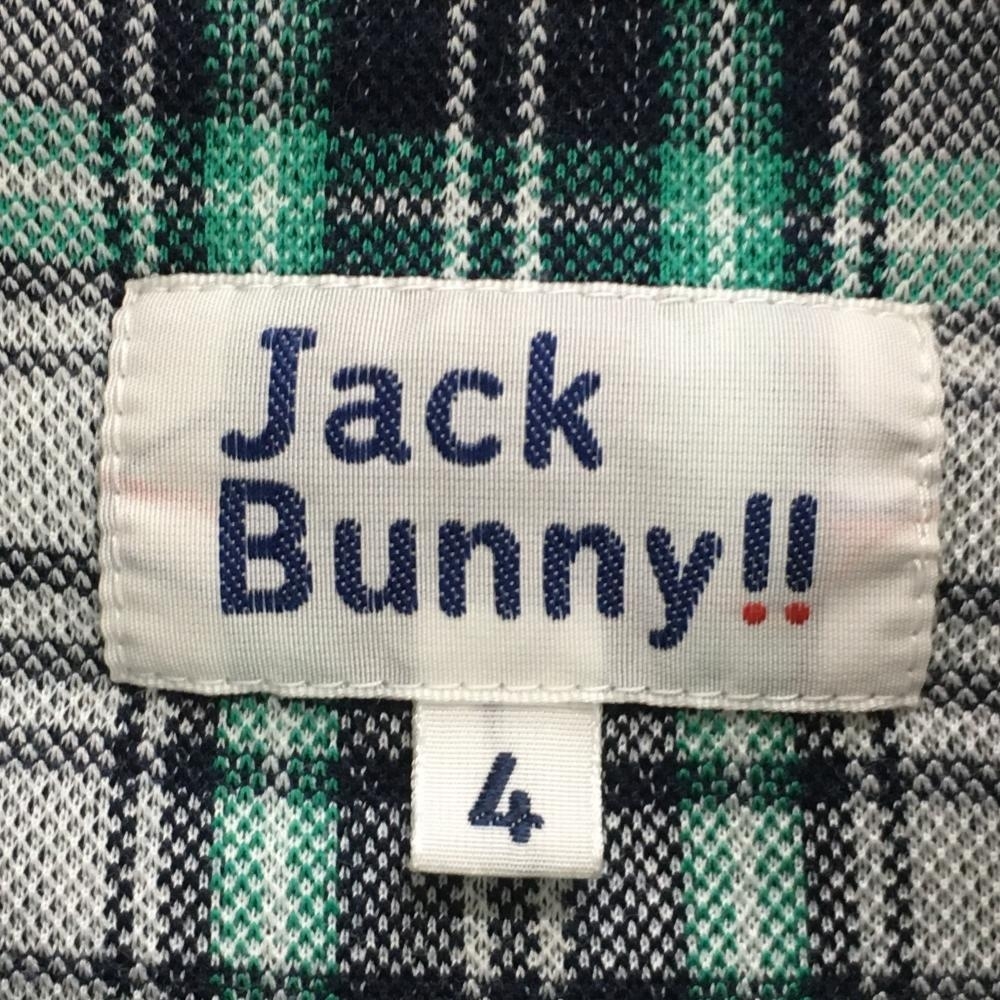 ジャックバニー 半袖ポロシャツ 白×ネイビー×ブルーグリーン チェック ボタンダウン メンズ 4(M) ゴルフウェア Jack Bunny_画像5