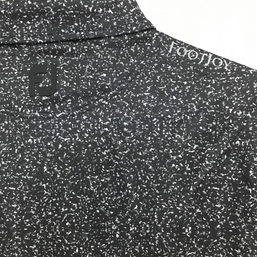 【美品】フットジョイ 長袖ポロシャツ 黒×グレー 総柄 襟ロゴ ストレッチ メンズ XL ゴルフウェア FootJoy_画像4
