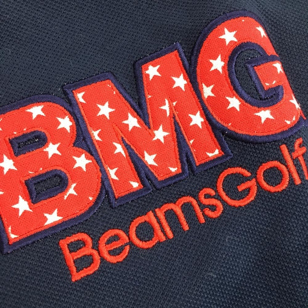 【美品】ビームスゴルフ 襟付きTシャツ ネイビー×レッド ロゴ刺しゅう 星 レディース M ゴルフウェア 2022年モデル BEAMS GOLF_画像3