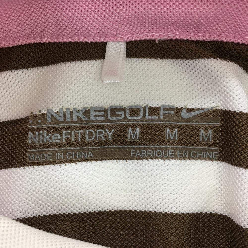 【美品】ナイキゴルフ 半袖ポロシャツ 白×ブラウン ボーダー FITDRY スナップボタン レディース M ゴルフウェア NIKE_画像4