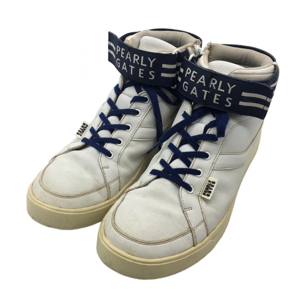  Pearly Gates is ikatto golf shoes white × navy belt border Logo men's 26.5 Golf wear PEARLY GATES