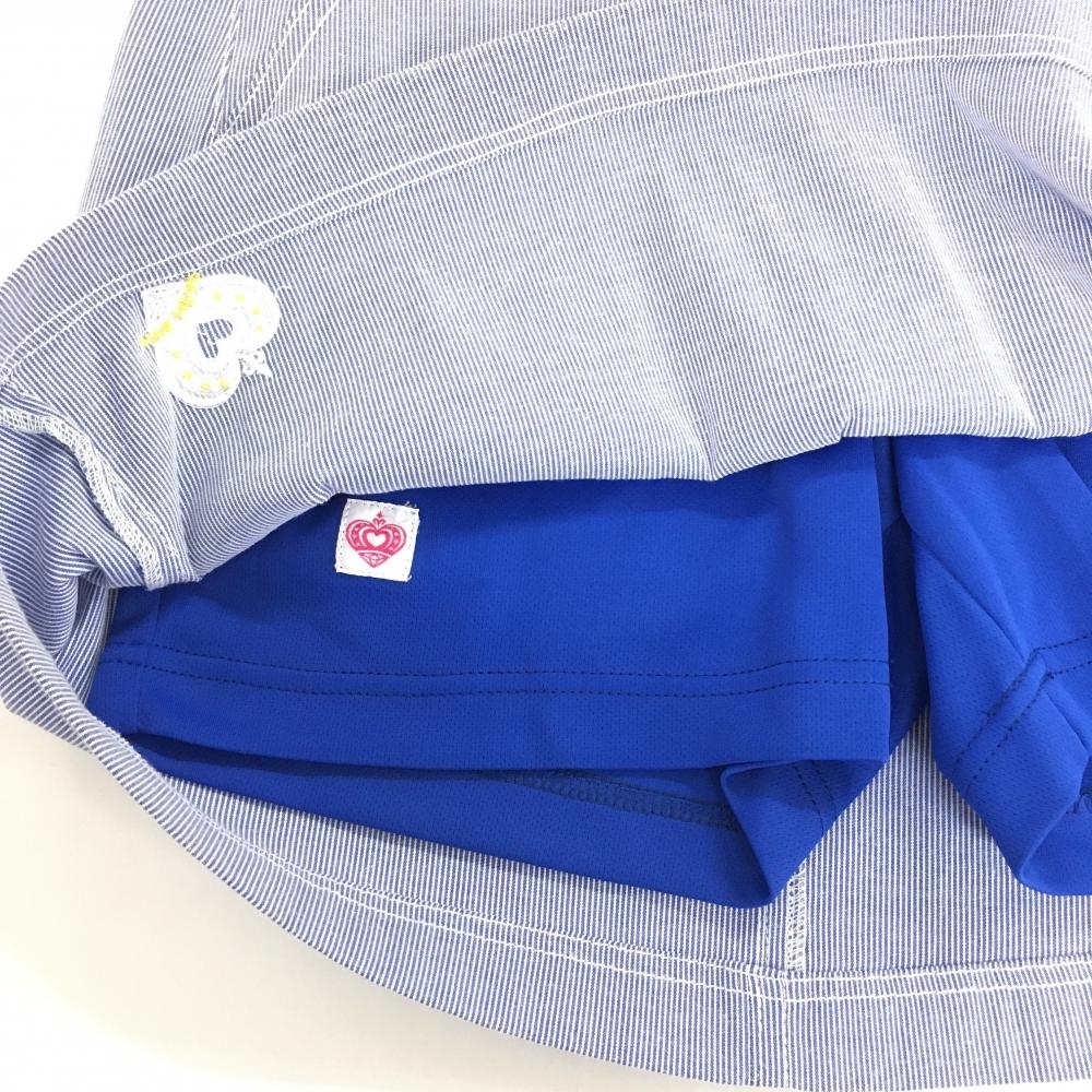【美品】ビバハート スカート ブルー×白 ストライプ ボタン インナーパンツ付き レディース 40 ゴルフウェア VIVA HEART_画像4