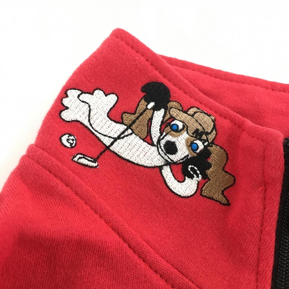 【美品】MUスポーツ 長袖ハイネックシャツ レッド ハーフジップ ネック犬刺しゅう レディース 42 ゴルフウェア M・U SPORTS_画像4