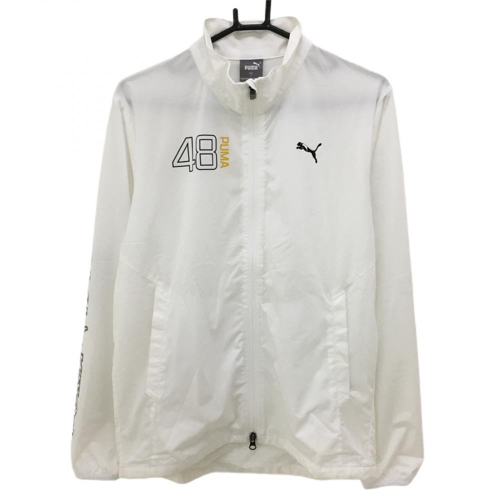  Puma jacket blouson white × black sleeve Logo stretch lining mesh men's M Golf wear PUMA