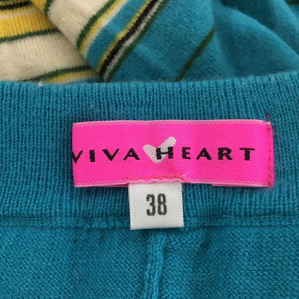 ビバハート ニットスカート ターコイズブルー×グリーン プリーツ 裾ランダムボーダー柄 レディース 38 ゴルフウェア VIVA HEART_画像4