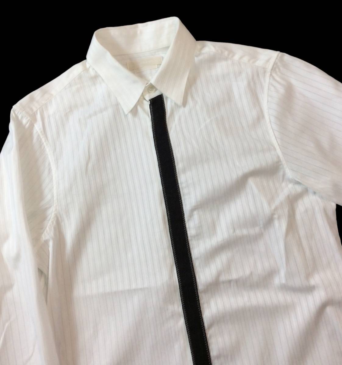 アレキサンダーマックイーン ALEXANDERMcQUEEN ITALY製 ストライプ ドレスシャツ 長袖 隠しボタン ホワイト/ブラック メンズ 46 送料250円の画像2