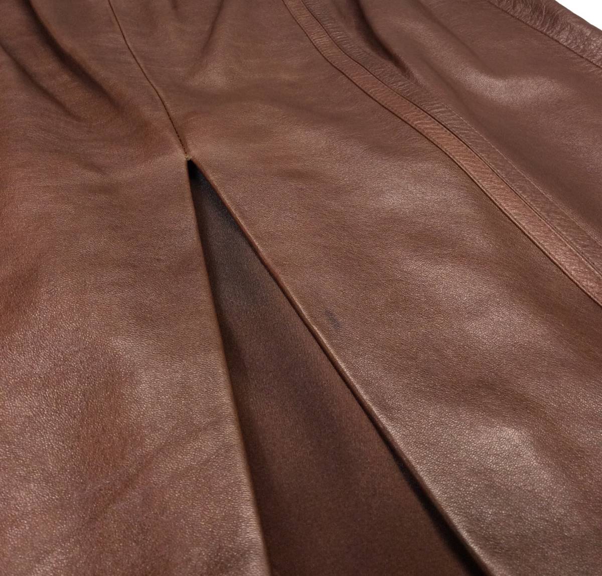 GUCCI Gucci ITALY made sheep leather leather skirt belt attaching Brown tight skirt lady's 42 (ma)