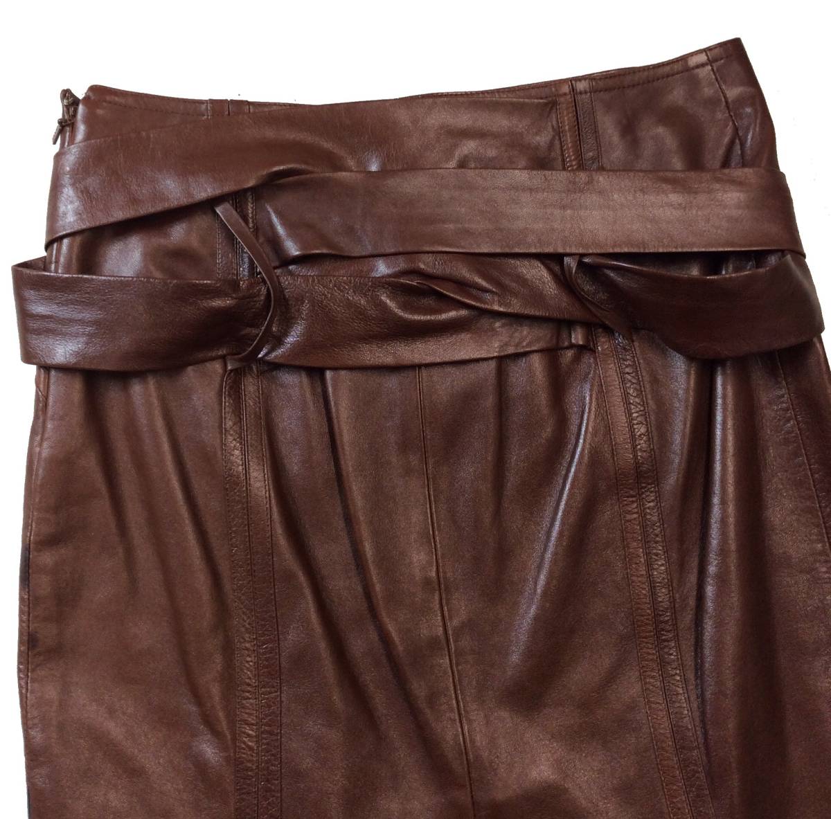 GUCCI Gucci ITALY made sheep leather leather skirt belt attaching Brown tight skirt lady's 42 (ma)