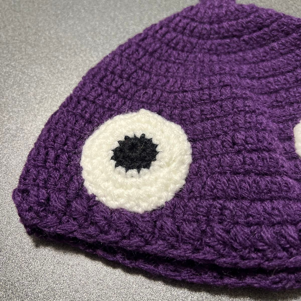 とんがり帽子　ハンドメイド　ニット帽　紫