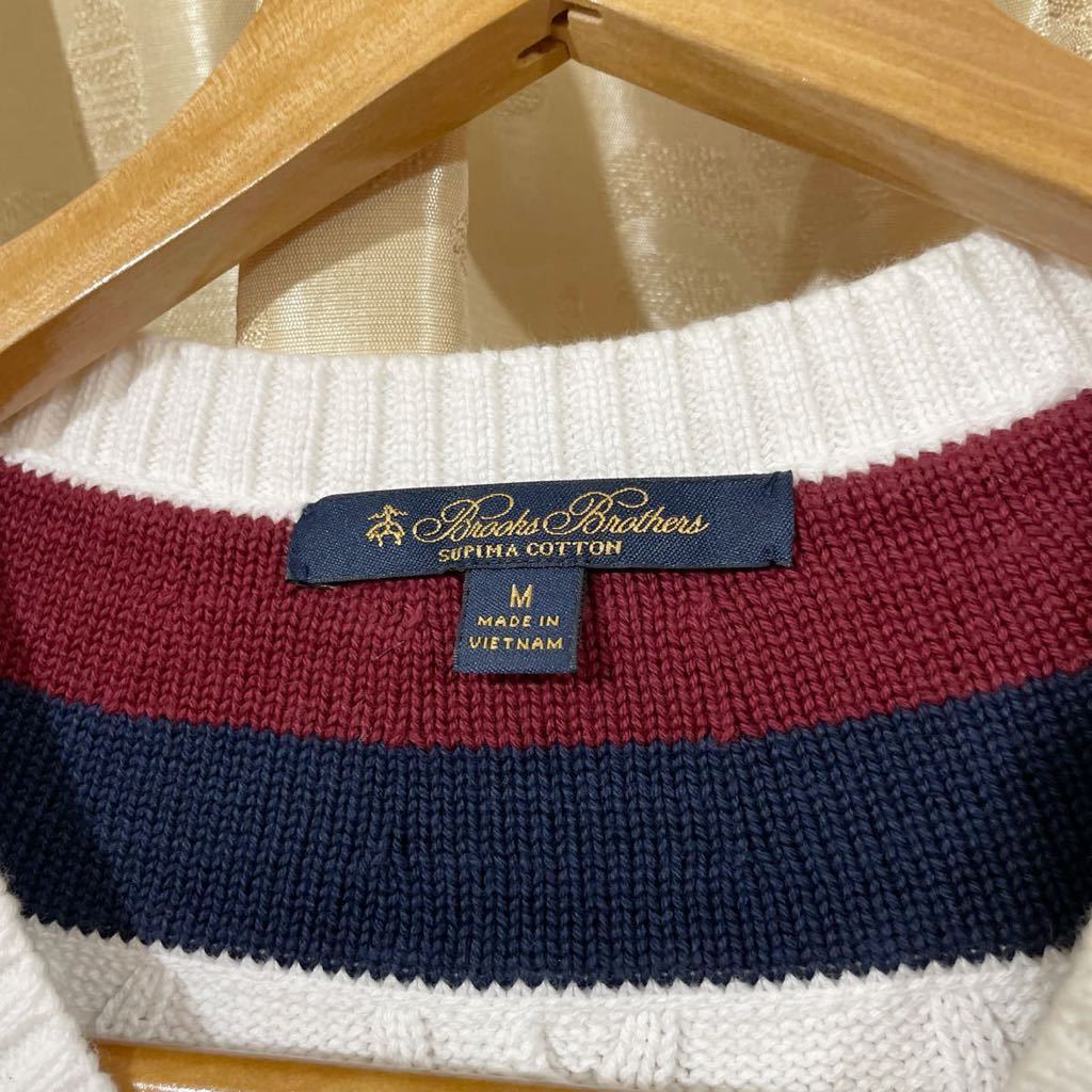 ブルックスブラザーズ BROOKS BROTHERS ケーブル Vネックテニスセーター/ニット サイズM ホワイト系 スーピマコットン