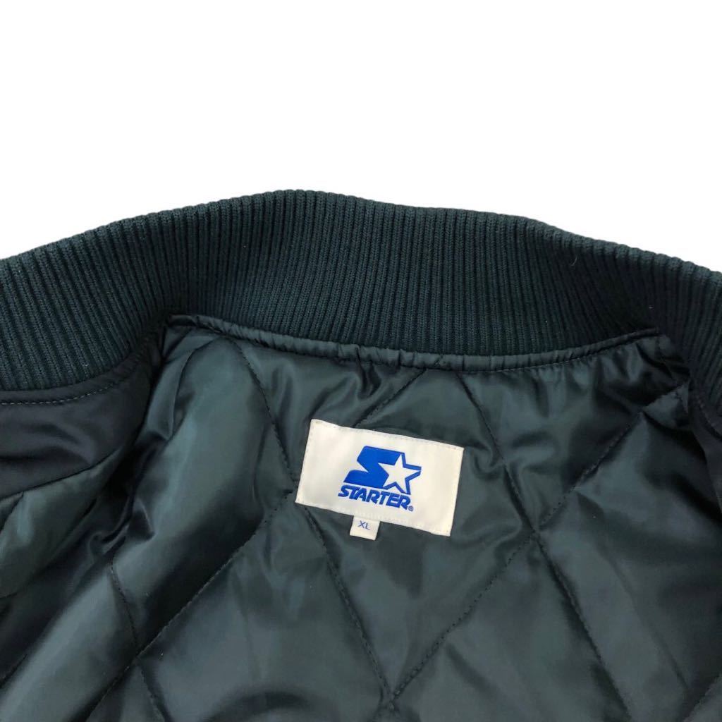 H688④ ほぼ美品 特大 STARTER スターター ナイロン 中綿 スタジャン ジャケット ジャンバー 上着 大きいサイズ グリーン系 メンズ XLの画像8