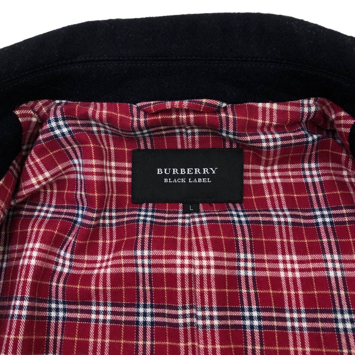 m465 BURBERRY BLACK LABEL バーバリーブラックレーベル ステンカラー ウール コート 裏地チェック柄 アウター ネイビー 混 メンズ L_画像7