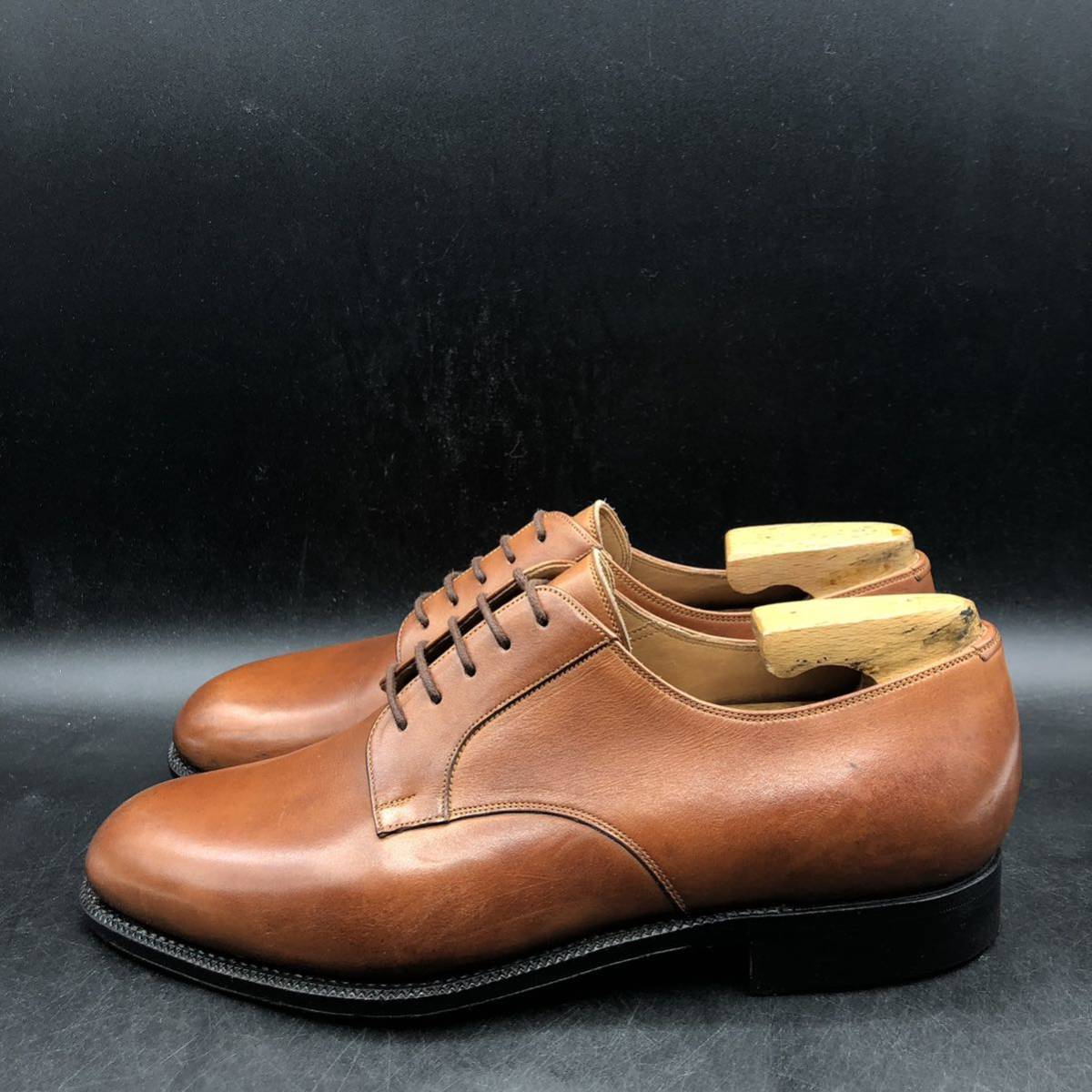 M2151 良品 YANKO ヤンコ レザー ビジネスシューズ プレーントゥ 外羽根 メンズ 7/25.0cm ブラウン 茶 革靴 の画像4