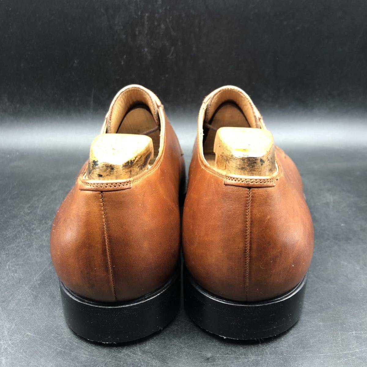 M2151 良品 YANKO ヤンコ レザー ビジネスシューズ プレーントゥ 外羽根 メンズ 7/25.0cm ブラウン 茶 革靴 の画像6