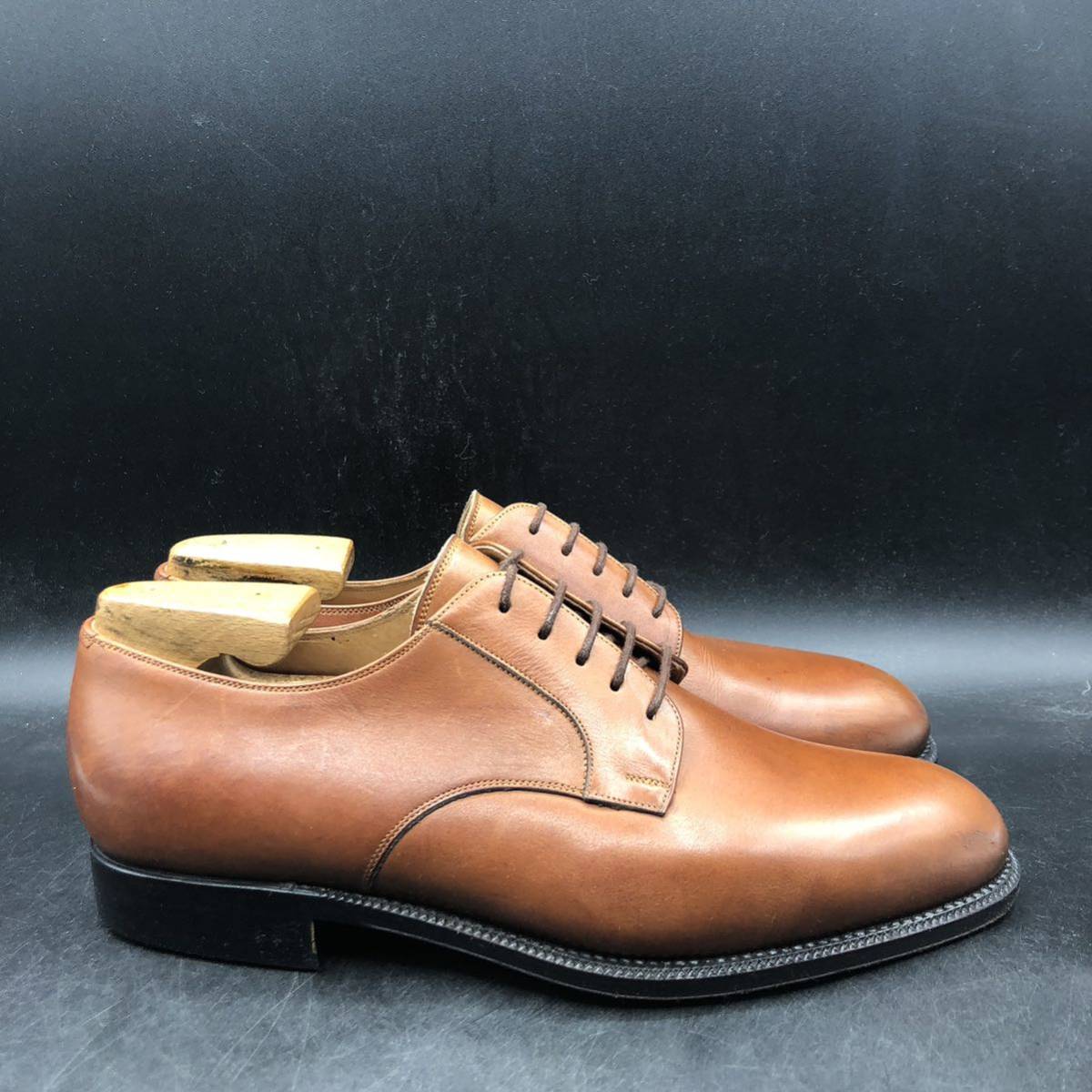 M2151 良品 YANKO ヤンコ レザー ビジネスシューズ プレーントゥ 外羽根 メンズ 7/25.0cm ブラウン 茶 革靴 の画像5