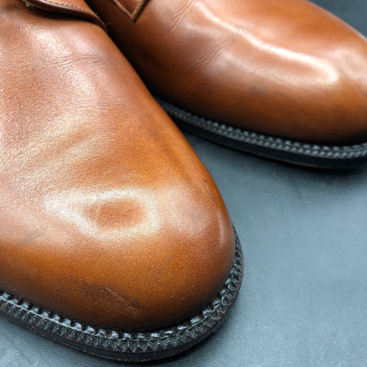 M2151 良品 YANKO ヤンコ レザー ビジネスシューズ プレーントゥ 外羽根 メンズ 7/25.0cm ブラウン 茶 革靴 の画像9