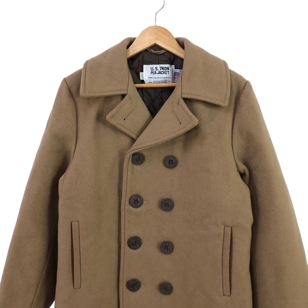 ※H693-2 USA製 Schott N.Y.C. ショット U.S.740N PEA JACKET ピーコート Pコート ジャケット コート アウター 茶系 メンズ 36_画像2