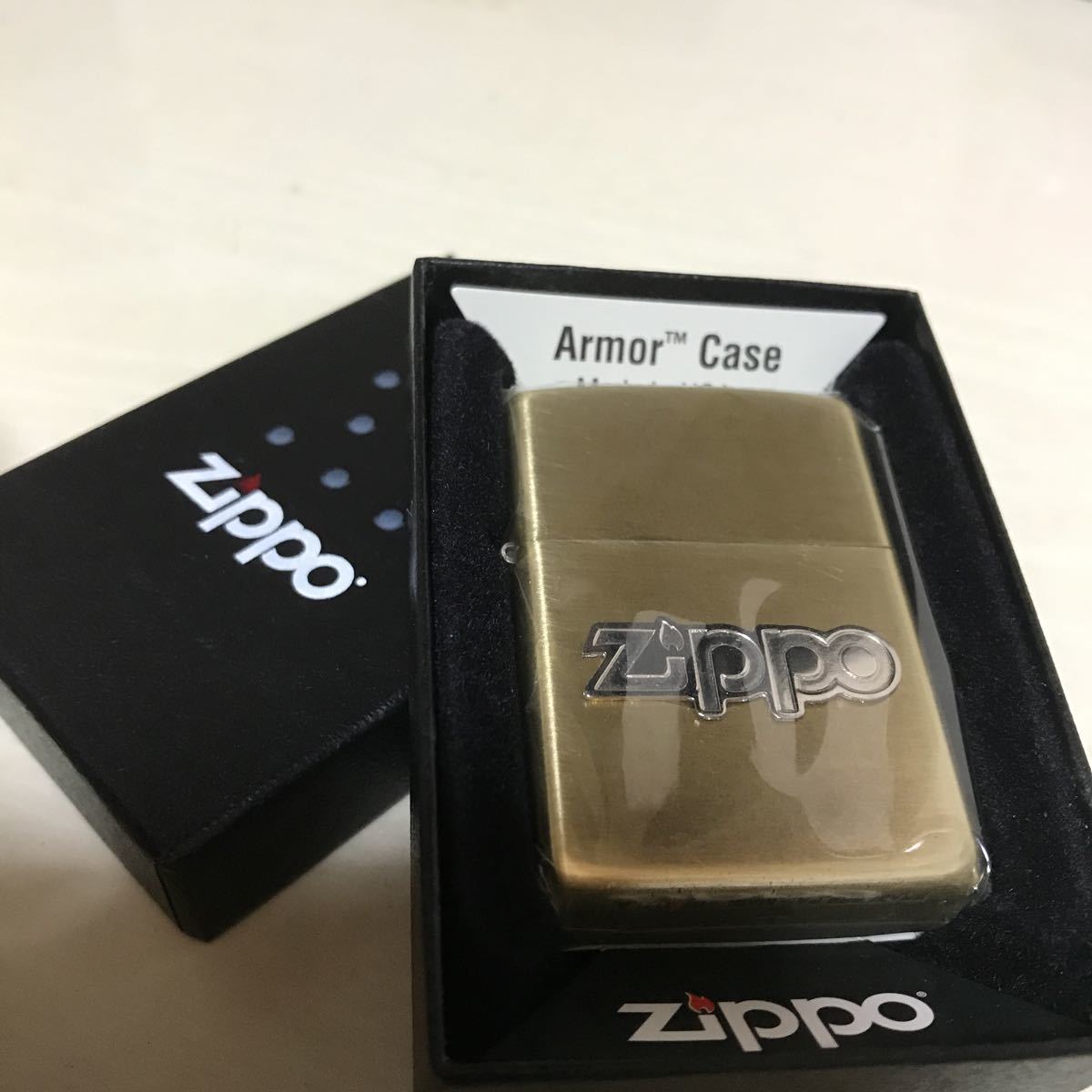 ZIPPO ジッポ ロゴ armor アーマー メタル貼り 2014年製 ソリッドブラス 未使用_画像7