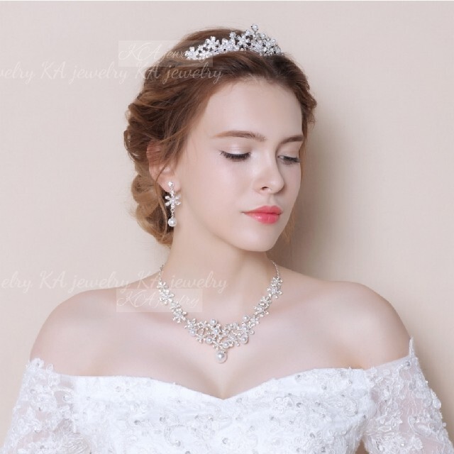  earrings ( earrings )& necklace & Tiara 3 point set wedding pearl new goods wedding u Epo DIN g accessory wedding pearl 