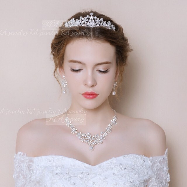  earrings ( earrings )& necklace & Tiara 3 point set wedding pearl new goods wedding u Epo DIN g accessory wedding pearl 