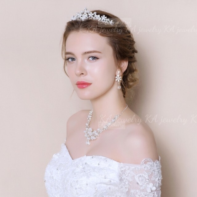  earrings ( earrings )& necklace & Tiara 3 point set wedding pearl new goods wedding u Epo DIN g accessory wedding pearl 