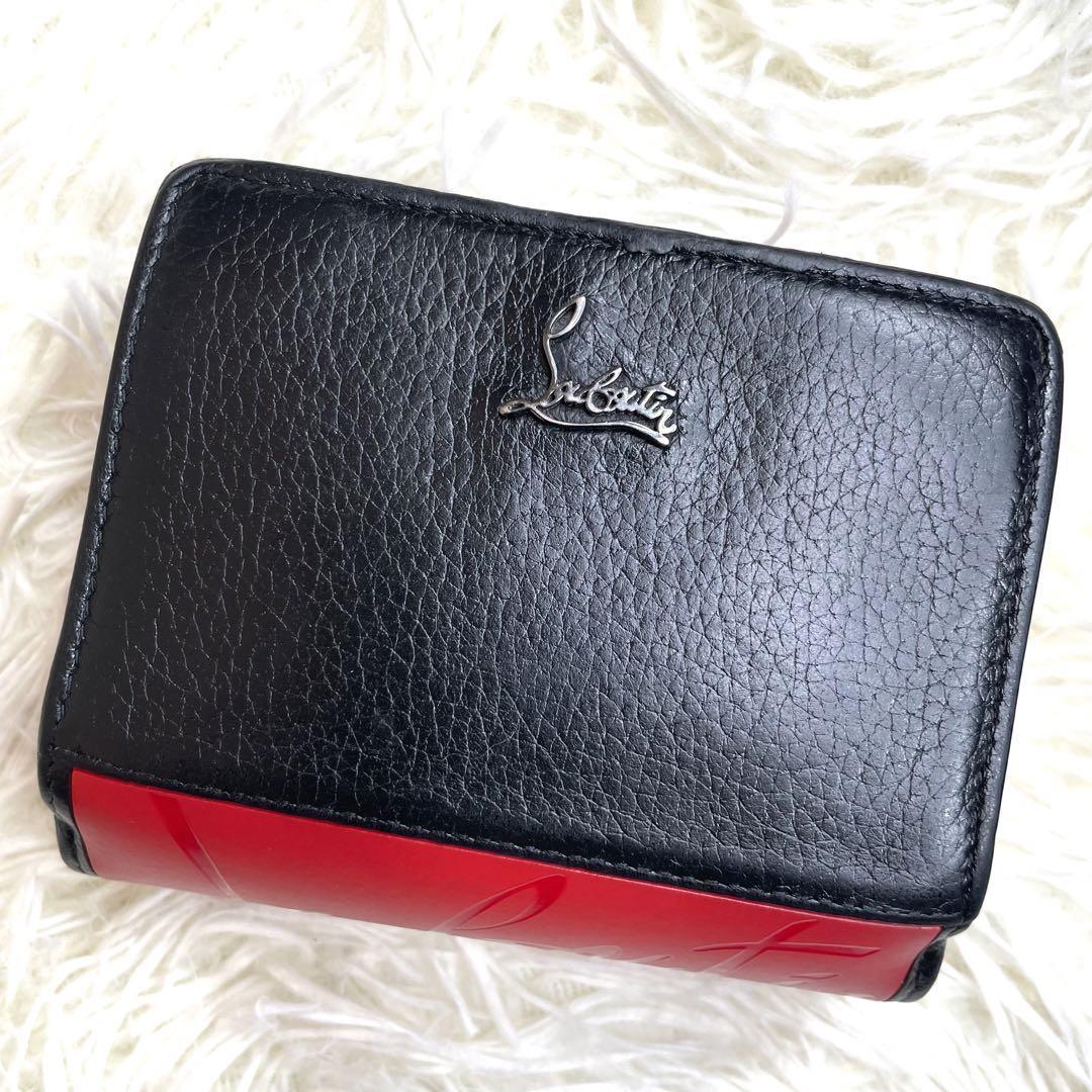  rare goods hard-to-find / Christian Louboutin Christian Louboutin paroma Mini wallet folding twice purse leather black red 3195015