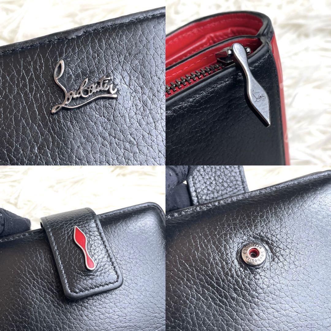  rare goods hard-to-find / Christian Louboutin Christian Louboutin paroma Mini wallet folding twice purse leather black red 3195015
