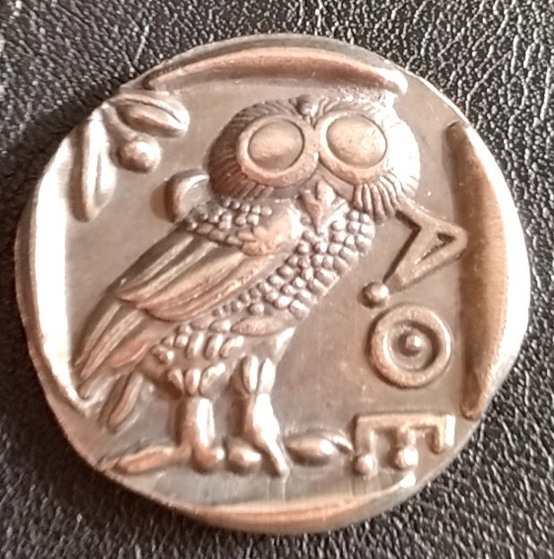 G419 古代コイン 女神アテナ テトラドラクマ銀貨 アテネ アッテカ アッティカ フクロウ ギリシャ 参考品 _画像1