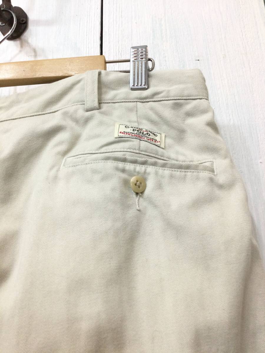 POLO RALPH LAUREN ポロラルフローレン メキシコ製 2タック コットンパンツ チノパン 腰ロゴ 36×30 メンズL〜 大きめ 【良品綺麗】_画像8