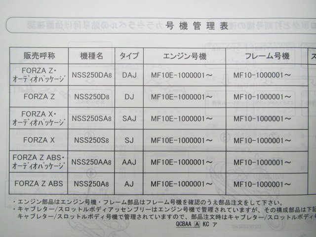 フォルツァZ X ZABS オーディオパッケージ パーツリスト 2版 ホンダ 正規 中古 バイク 整備書 NSS250 MF10-1000001～ rX_11KVZ802