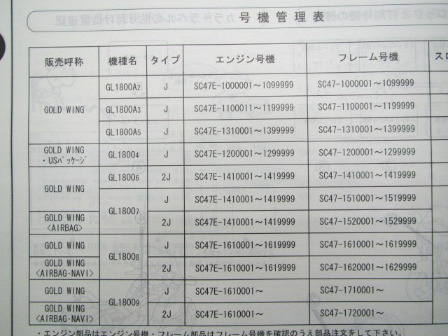 ゴールドウイング パーツリスト 8版 ホンダ 正規 中古 バイク 整備書 GL1800 SC47-100～172 MCA jJ 車検 パーツカタログ 整備書_11MCA2J8