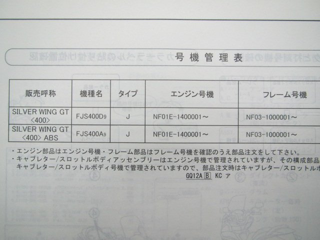 シルバーウイングGT400 パーツリスト 1版 ホンダ 正規 中古 バイク 整備書 MFT FJS400 NF03-1000～ Op 車検 パーツカタログ_11MFT901