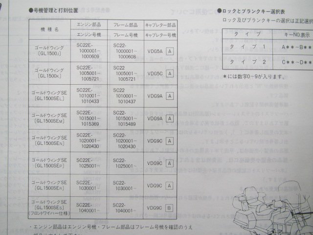 ゴールドウイング ゴールドウイングSE パーツリスト 9版 ホンダ 正規 中古 バイク 整備書 GL1500 SE SC22-100～104 Va_11MN5JJ9