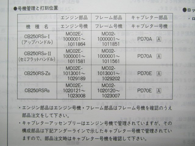 CB250RS Z R パーツリスト 4版 ホンダ 正規 中古 バイク 整備書 MC02-100 101 102 Ab 車検 パーツカタログ 整備書_11471AJ4