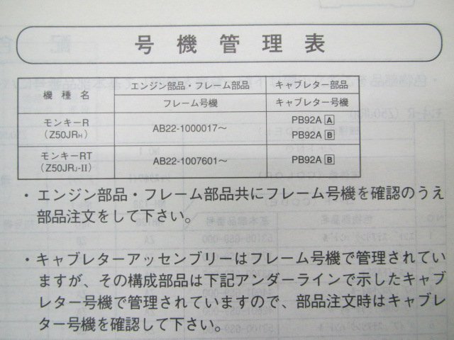 モンキーR RT パーツリスト 5版 ホンダ 正規 中古 バイク 整備書 AB22-100 GS9 JJ 車検 パーツカタログ 整備書_11GS9HJ5