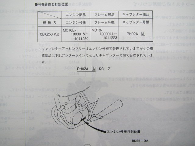 CBX250RS パーツリスト 2版 ホンダ 正規 中古 バイク 整備書 MC10-100 KE5 AC 車検 パーツカタログ 整備書_11KE5DJ2