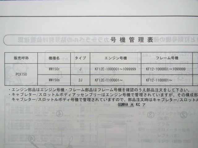 PCX150 パーツリスト 2版 ホンダ 正規 中古 バイク 整備書 KF12-100 110 KZY WW150 MW 車検 パーツカタログ 整備書_11KZYC02