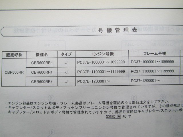 CBR600RR パーツリスト 3版 ホンダ 正規 中古 バイク 整備書 PC37-100 110 120 MEE Sc 車検 パーツカタログ 整備書_11MEE3J3