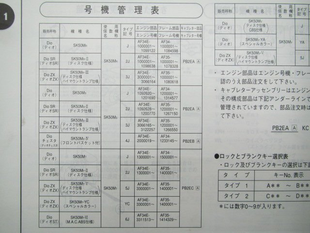 ディオ SR ZX チェスタ ST パーツリスト 8版 ホンダ 正規 中古 バイク 整備書 AF34-100 120 150 AF35-100 120 140_11GBLRJ8