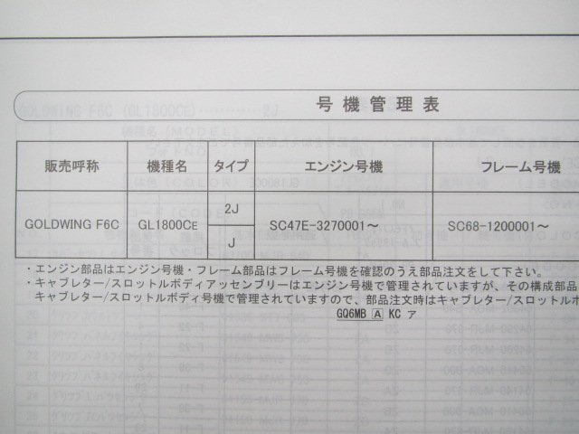 ゴールドウイングF6C パーツリスト 1版 ホンダ 正規 中古 バイク 整備書 GL1800C SC68-120 zr 車検 パーツカタログ 整備書_11MJRE01