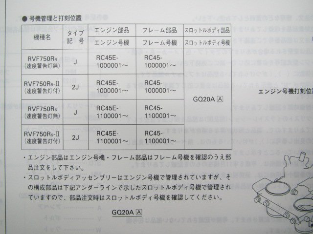 RVF750 パーツリスト 3版 ホンダ 正規 中古 バイク 整備書 RC45-100 110整備に XM 車検 パーツカタログ 整備書_11MW4RJ3