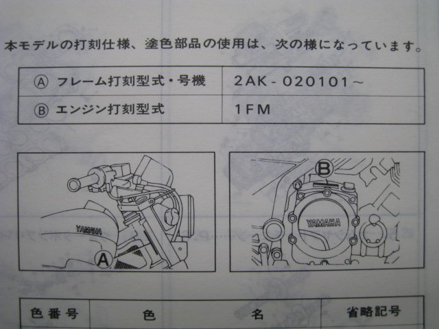 FZX750 パーツリスト 1版 ヤマハ 正規 中古 バイク 整備書 2AK 2AK-020101～ fr 車検 パーツカタログ 整備書_162AK-010J1