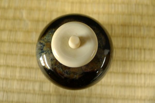 M568 美品 京焼 平安 万代喜山造 仕覆(薩摩間道) 茄子茶入れ 茶器 茶会 茶席 茶道具 伝統工芸 共箱/60の画像4