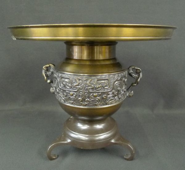 N381 真鍮製水盤 花器 盆栽 華道具 金属工芸 重量約3600g/100_画像2