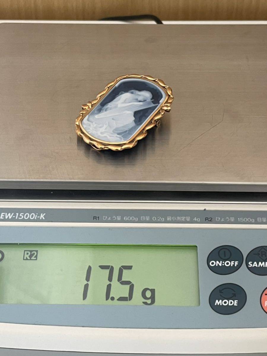 【TN0114】K18 刻印 カメオ ペンダントトップ ブローチ 女性 ハープ 約17.5g 18金 _画像8