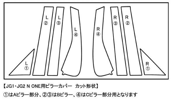 ★彡激シブ！！3Mダイノック★彡JG型 N-ONE レザーピラーカバー 8P★バイザー無し車用 JG1/JG2/JG3★_バイザー無し車用のカット