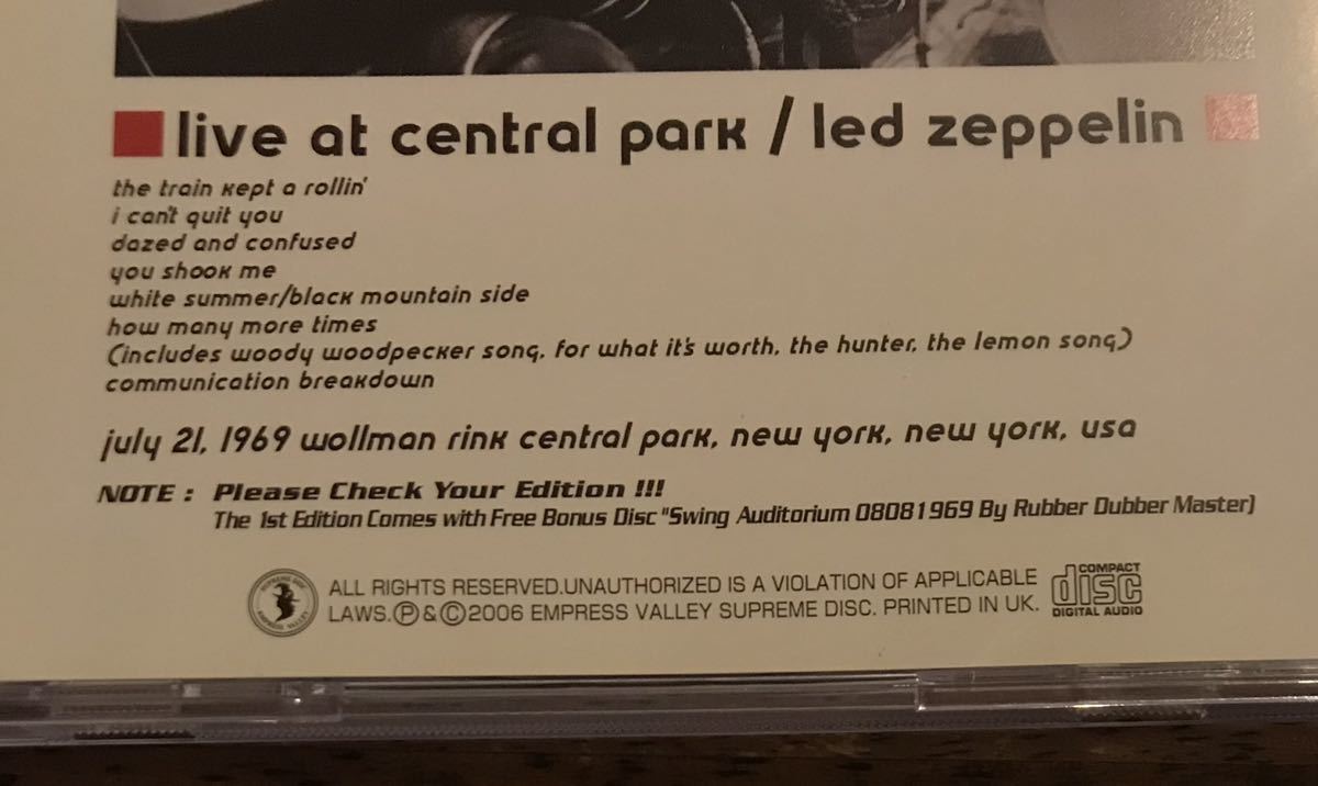 Led Zeppelin レッドツェッペリン ■ Live At Central Park (2CD) Empress Valley Supreme Disc / 歴史的名盤_画像3