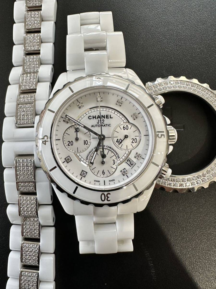 初売り極美品　CHANEL J12 41ミリクロノ　最高級自動巻腕時計　アフターベゼルベルト付属　シャネル　H2009 1スタ